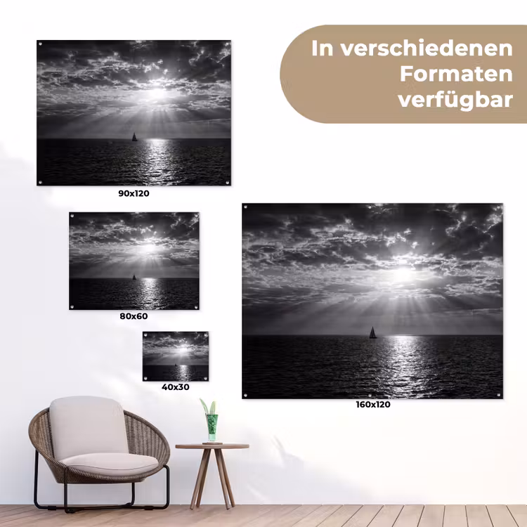 Water - Boot - Lucht - Natuur - Zwart-wit tuinposter los doek klein -Xsfeer9_DE