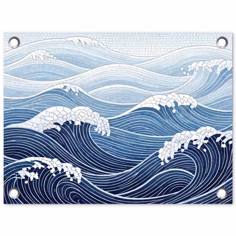 Water - Mozaïek - Landschap - Modern - Blauw tuinposter los doek klein -3d