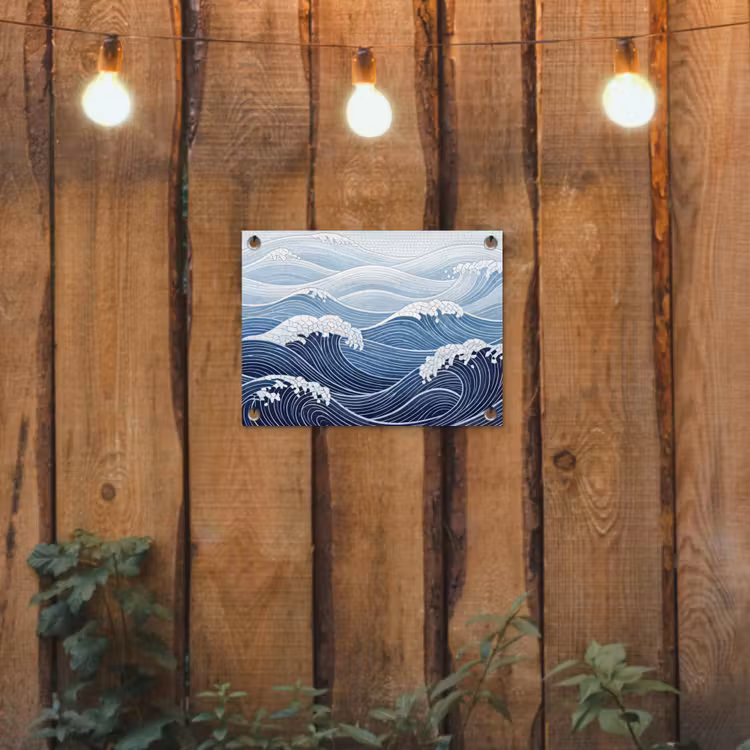 Water - Mozaïek - Landschap - Modern - Blauw tuinposter los doek klein -sfeer1