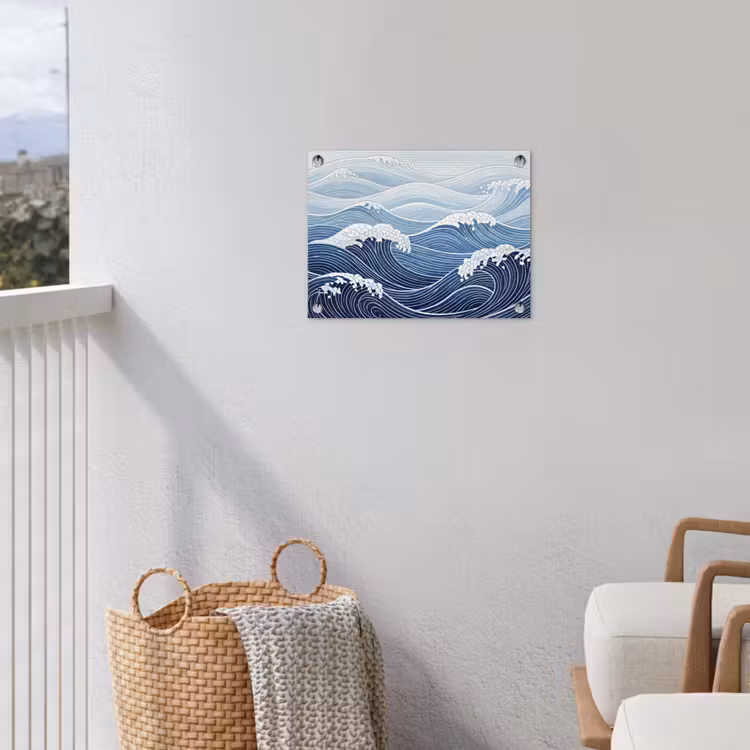 Water - Mozaïek - Landschap - Modern - Blauw tuinposter los doek klein -sfeer8