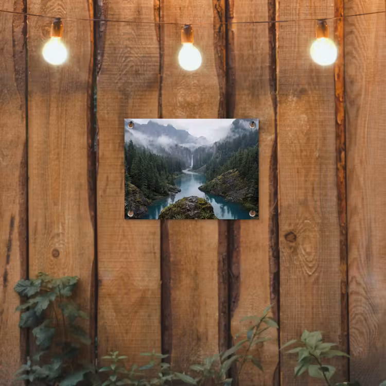 Waterval - Bomen - Bergen tuinposter los doek klein -sfeer1