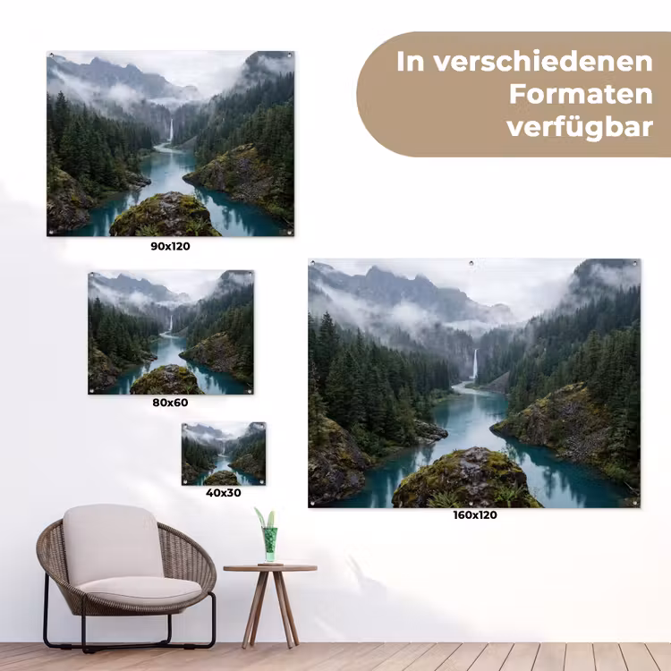 Waterval - Bomen - Bergen tuinposter los doek klein -Xsfeer9_DE