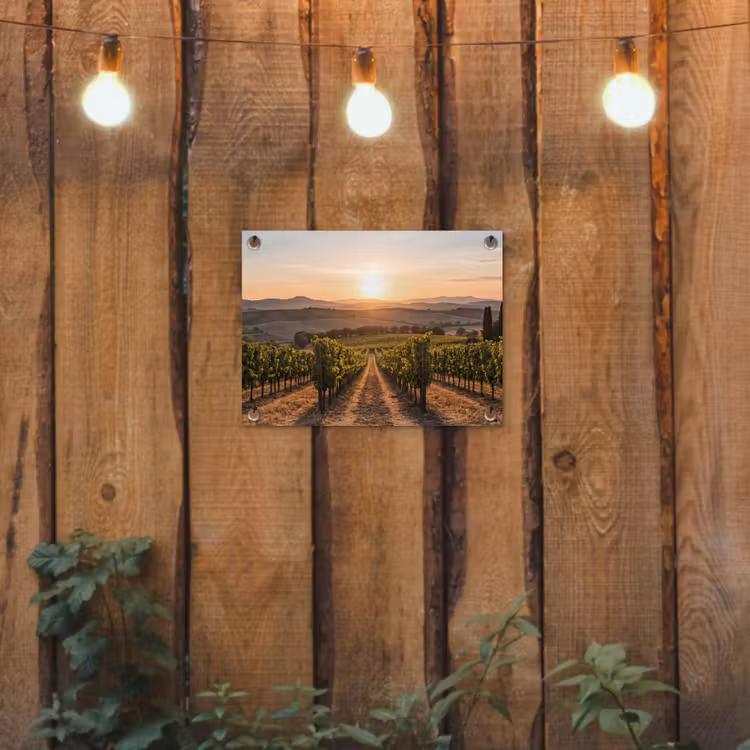 Wijngaard - Zonsondergang - Landschap tuinposter los doek klein -sfeer1