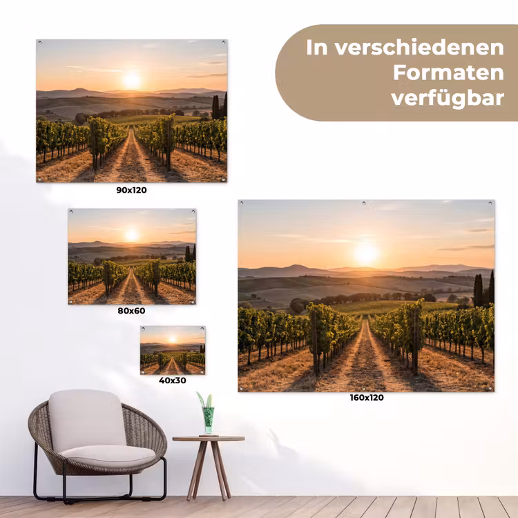 Wijngaard - Zonsondergang - Landschap tuinposter los doek klein -Xsfeer9_DE