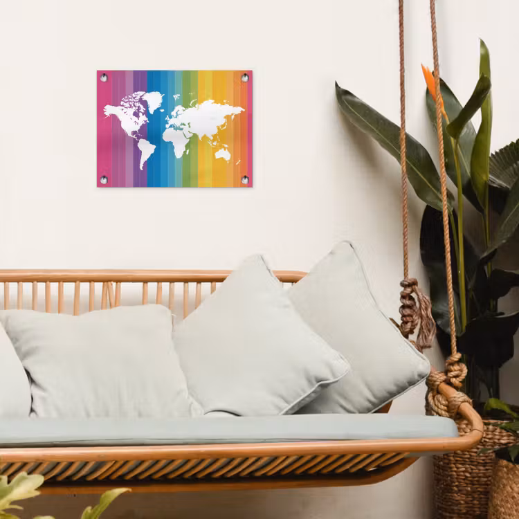 Wit - Wereldkaart - Regenboog - Banen tuinposter los doek klein -sfeer7