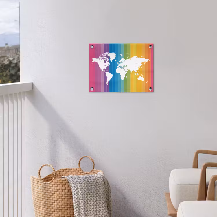 Wit - Wereldkaart - Regenboog - Banen tuinposter los doek klein -sfeer8