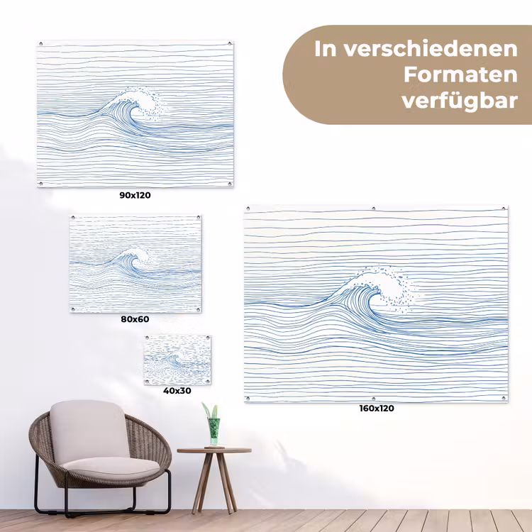 Golf - Brekende - Natuur - Minimalistisch - Blauw tuinposter los doek klein -Xsfeer9_DE