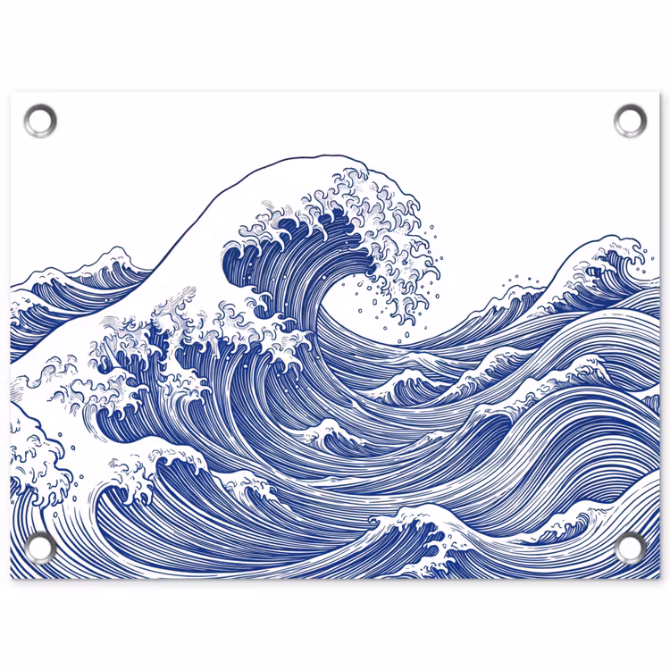 Golf - Japans - Zee - Illustratie - Blauw tuinposter los doek klein -3d