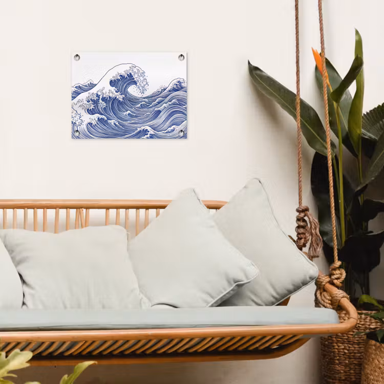 Golf - Japans - Zee - Illustratie - Blauw tuinposter los doek klein -sfeer7