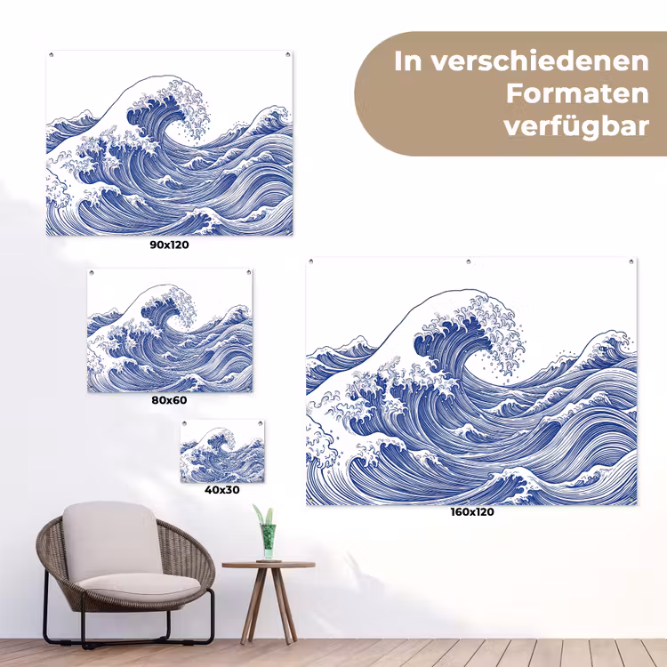 Golf - Japans - Zee - Illustratie - Blauw tuinposter los doek klein -Xsfeer9_DE