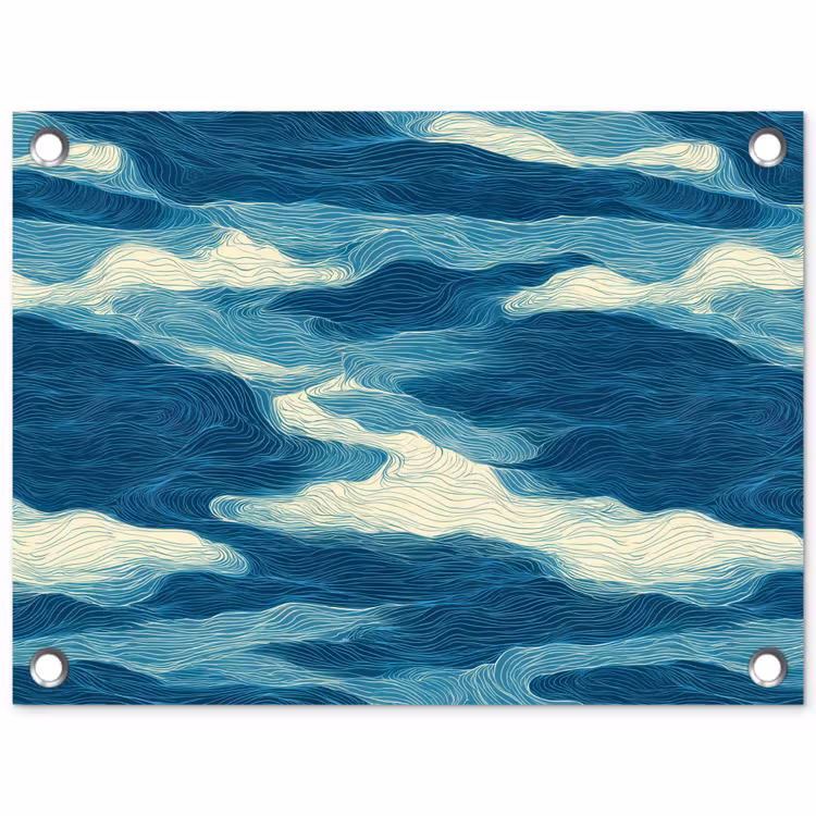 Golven - Abstract - Patroon - Blauw - Wit tuinposter los doek klein 239 -3d