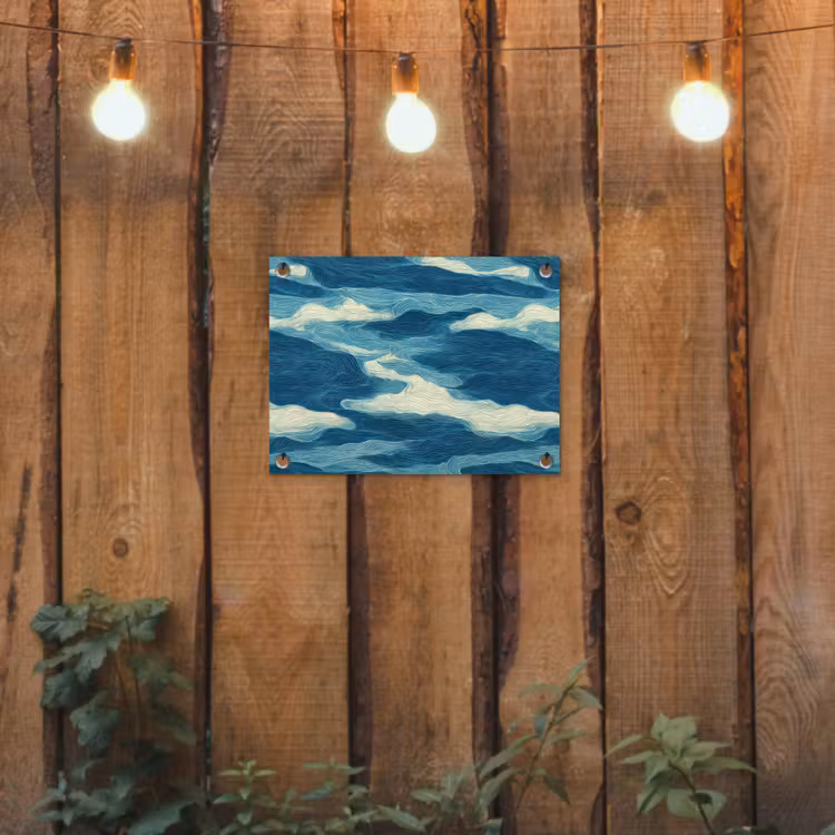 Golven - Abstract - Patroon - Blauw - Wit tuinposter los doek klein 239 -sfeer1