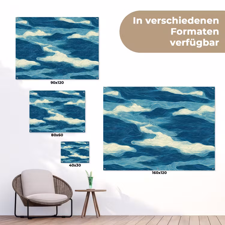 Golven - Abstract - Patroon - Blauw - Wit tuinposter los doek klein 239 -Xsfeer9_DE