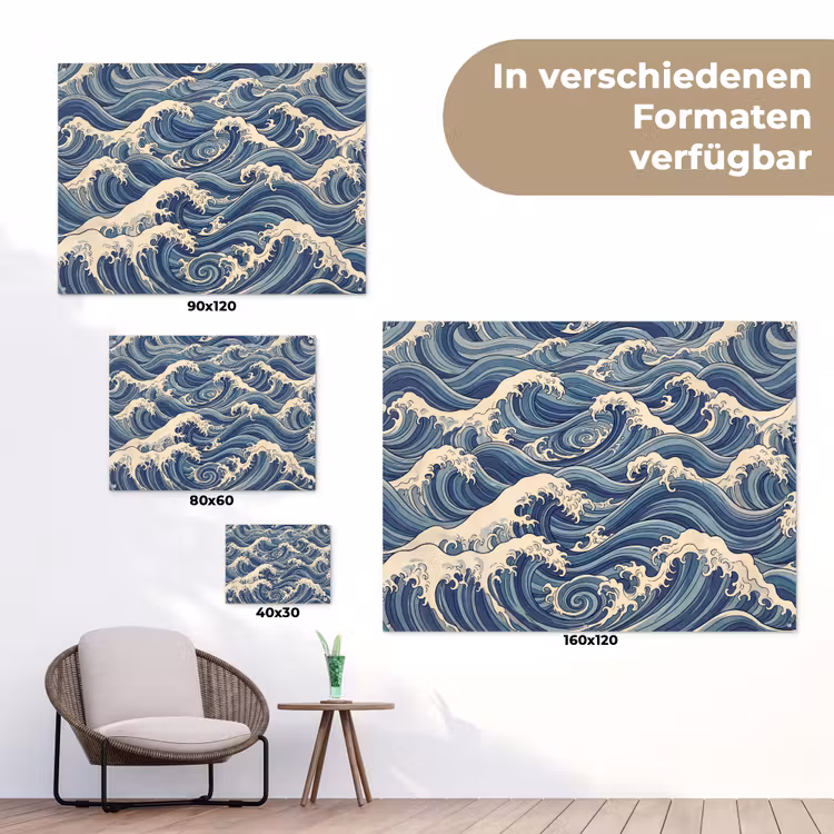 Golven - Zee - Natuur - Abstract - Blauw tuinposter los doek klein -Xsfeer9_DE