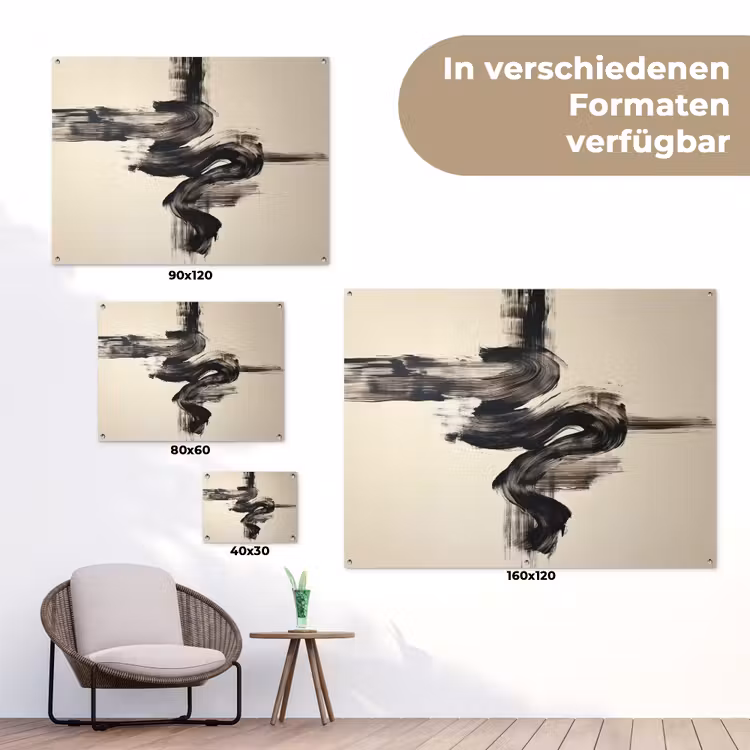 Golven - Penseelstreken - Beige - Minimalistisch tuinposter los doek klein -Xsfeer9_DE