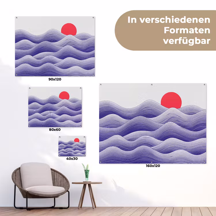 Golven - Zon - Natuur - Abstract - Rood tuinposter los doek klein -Xsfeer9_DE
