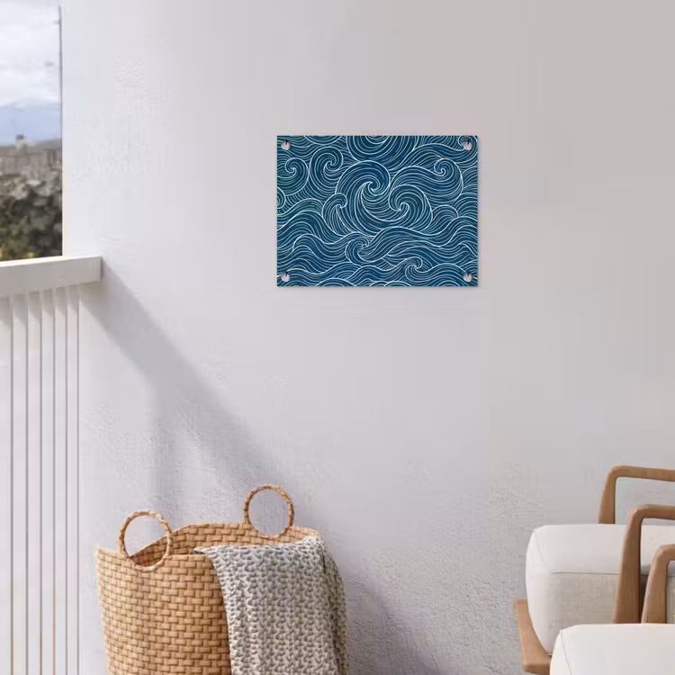 Golven - Spiraal - Water - Abstract - Blauw tuinposter los doek klein -sfeer8