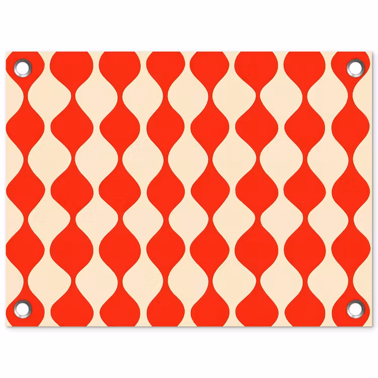 Golvend patroon - Retro - Rood - Beige tuinposter los doek klein 239 -3d