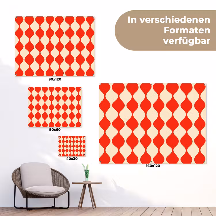 Golvend patroon - Retro - Rood - Beige tuinposter los doek klein 239 -Xsfeer9_DE