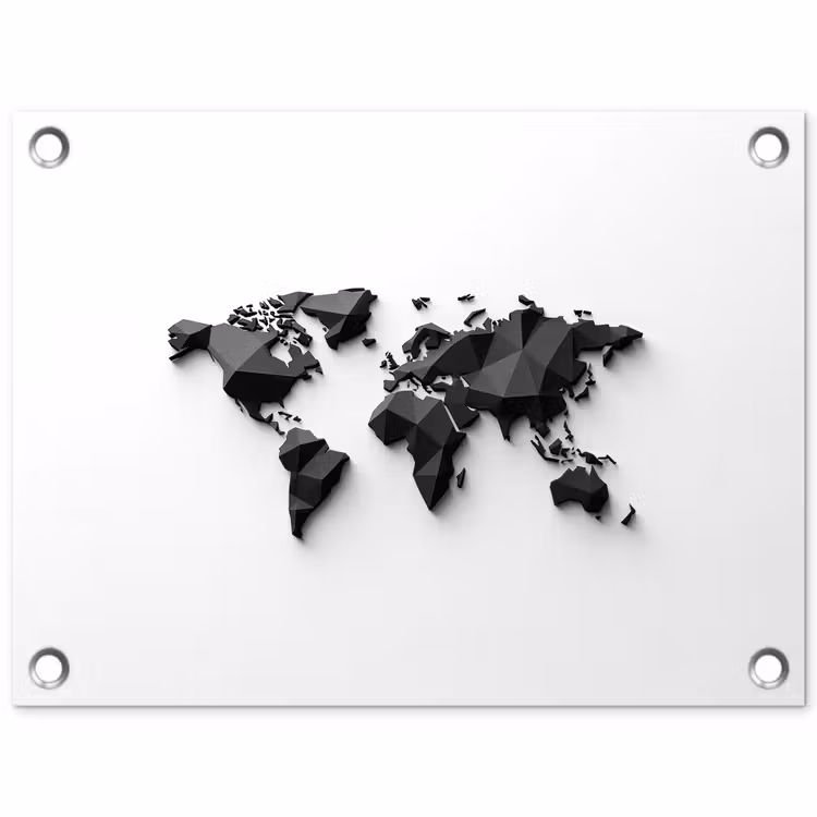 Wereldkaart - 3D - Zwart tuinposter los doek klein -3d