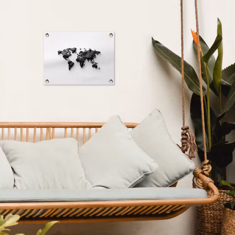 Wereldkaart - 3D - Zwart tuinposter los doek klein -sfeer7
