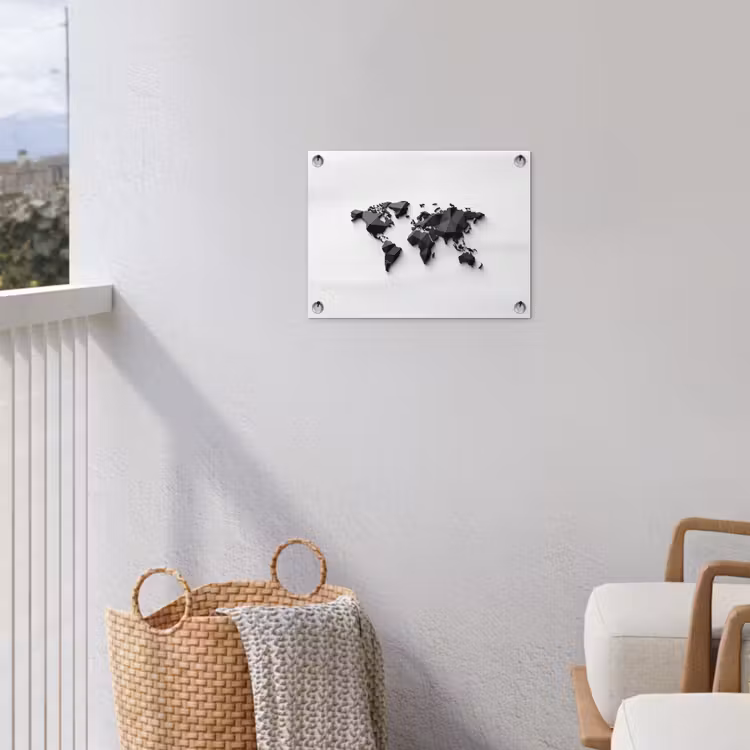 Wereldkaart - 3D - Zwart tuinposter los doek klein -sfeer8