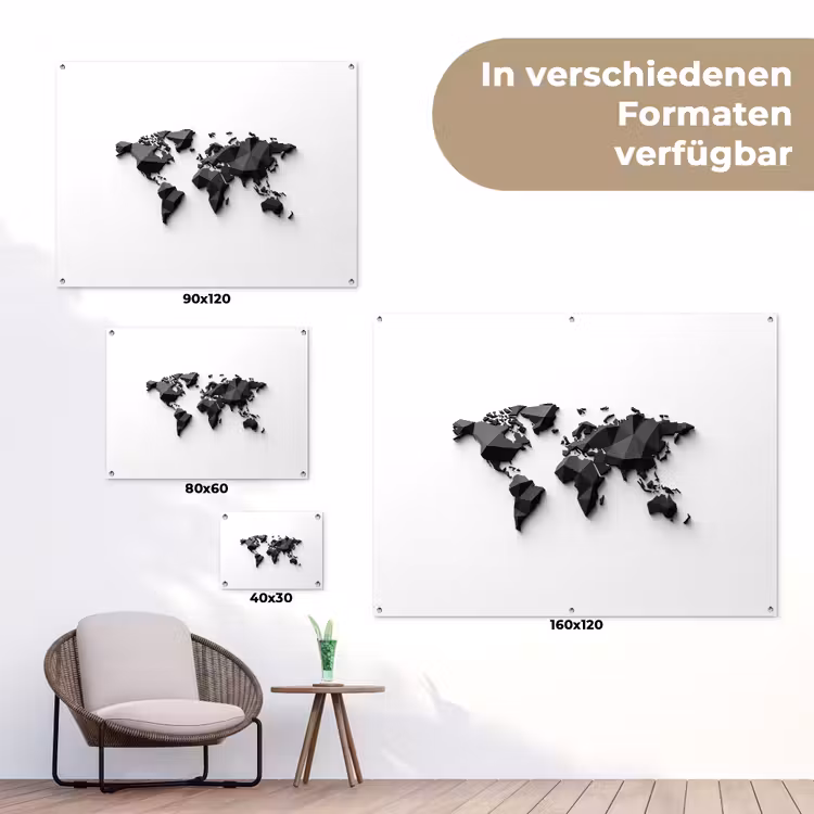 Wereldkaart - 3D - Zwart tuinposter los doek klein -Xsfeer9_DE