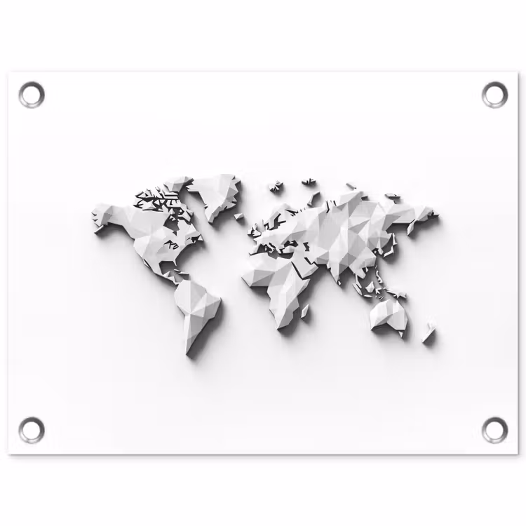 Wereldkaart - 3D - Wit tuinposter los doek klein -3d