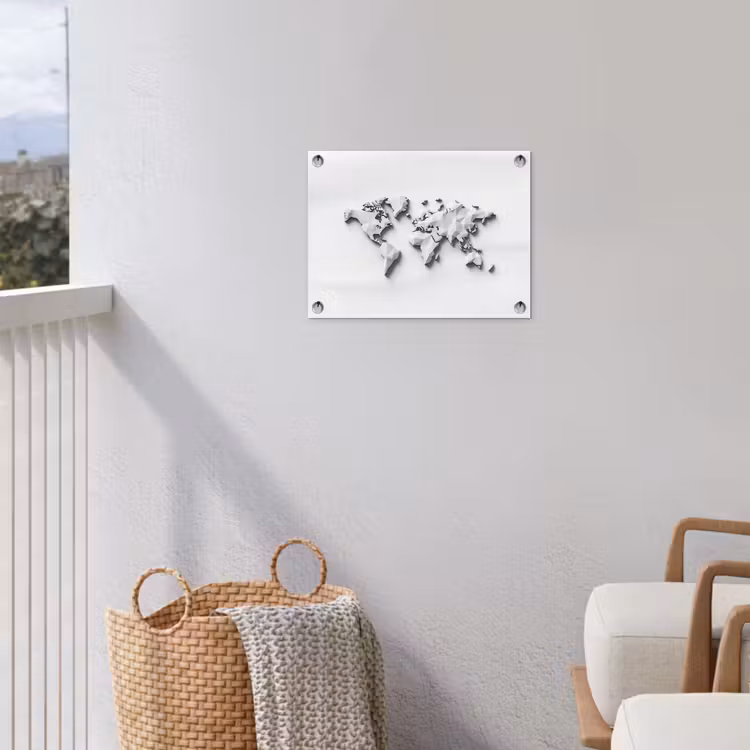 Wereldkaart - 3D - Wit tuinposter los doek klein -sfeer8