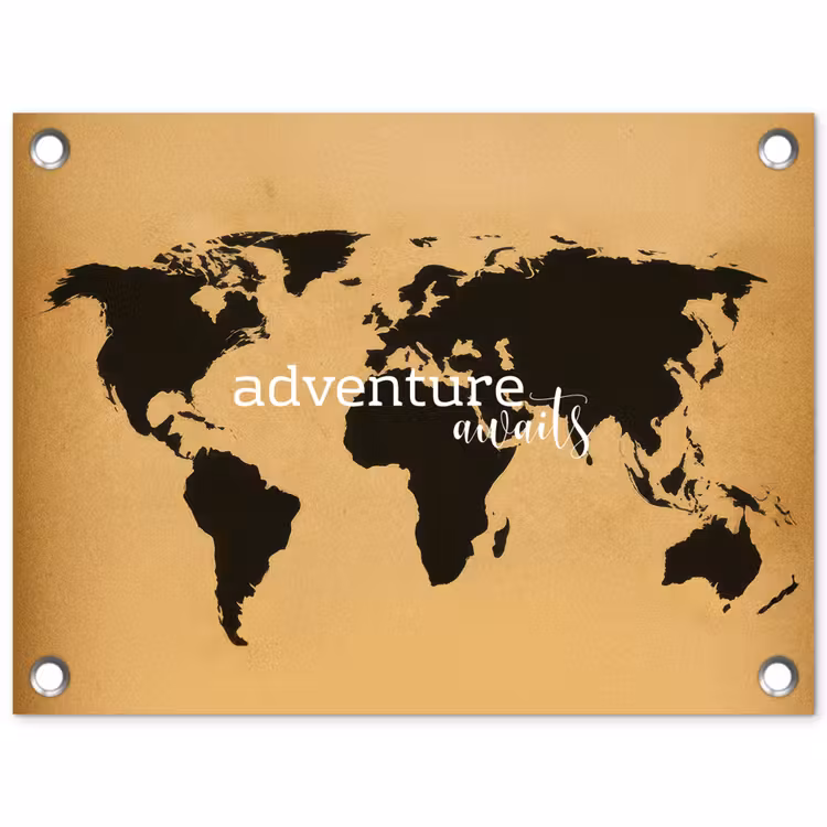 Wereldkaart - Adventure - Beige tuinposter los doek klein -3d