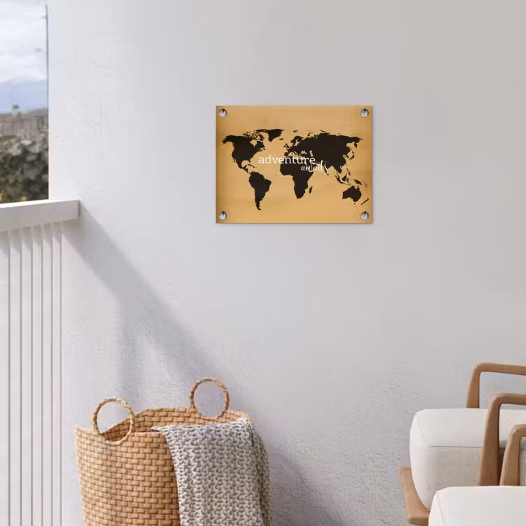 Wereldkaart - Adventure - Beige tuinposter los doek klein -sfeer8