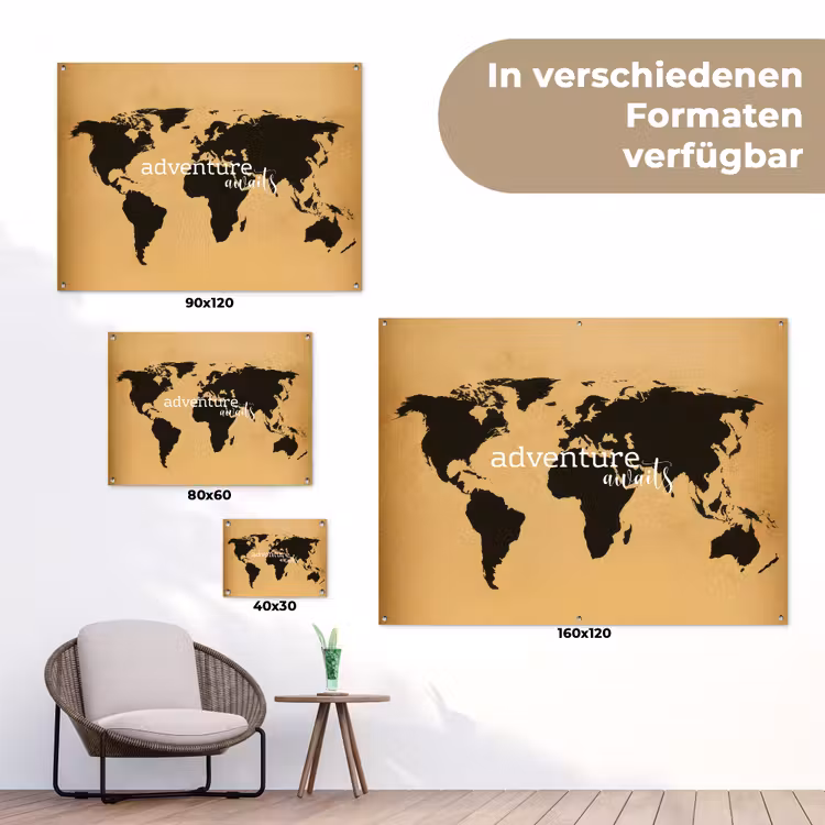 Wereldkaart - Adventure - Beige tuinposter los doek klein -Xsfeer9_DE