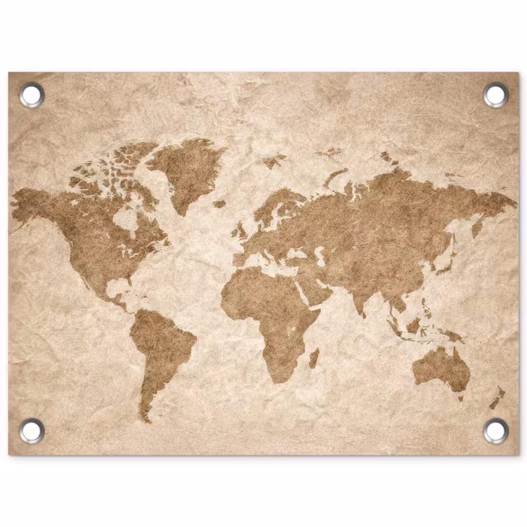 Wereldkaart - Oud papier - Historisch tuinposter los doek klein -3d