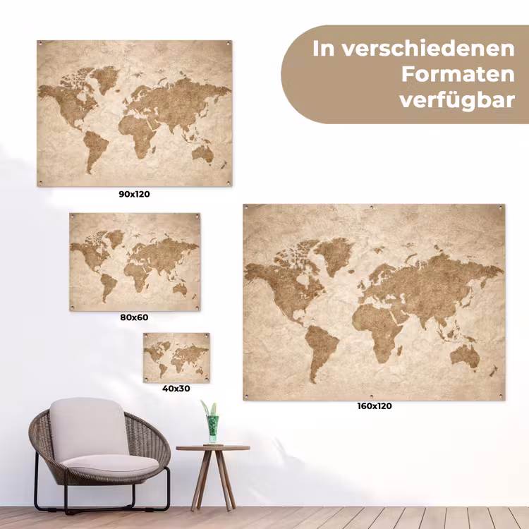 Wereldkaart - Oud papier - Historisch tuinposter los doek klein -Xsfeer9_DE