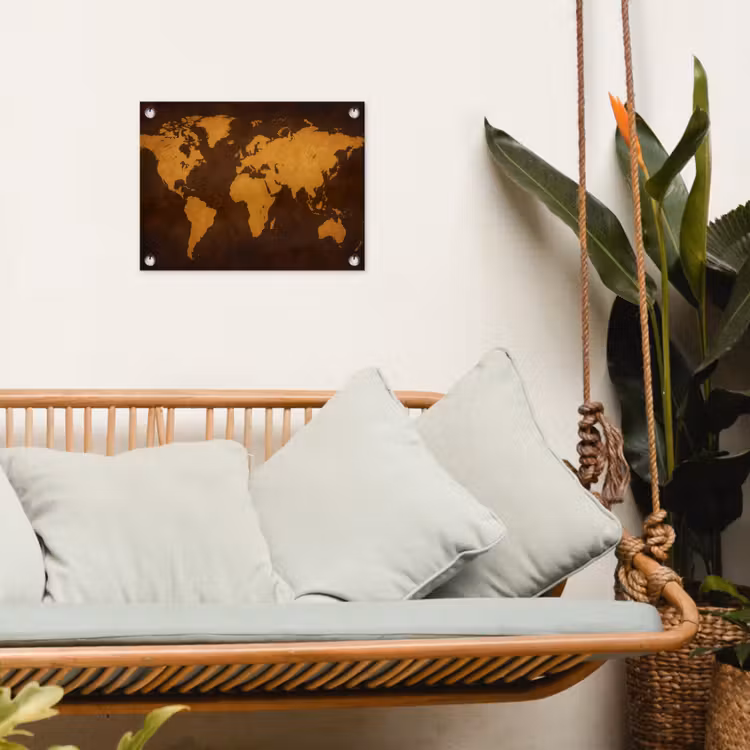 Wereldkaart - Antiek - Lederen stijl tuinposter los doek klein -sfeer7