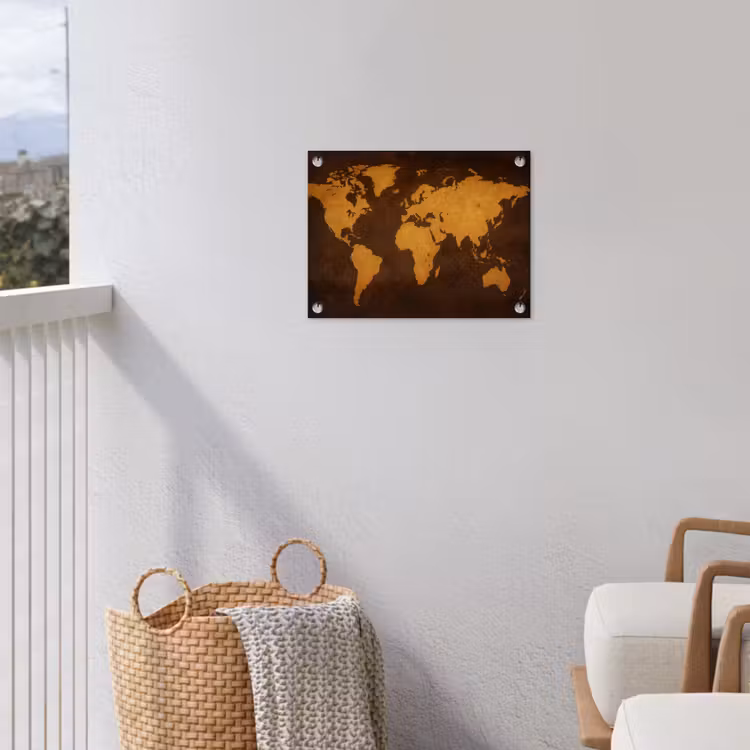 Wereldkaart - Antiek - Lederen stijl tuinposter los doek klein -sfeer8