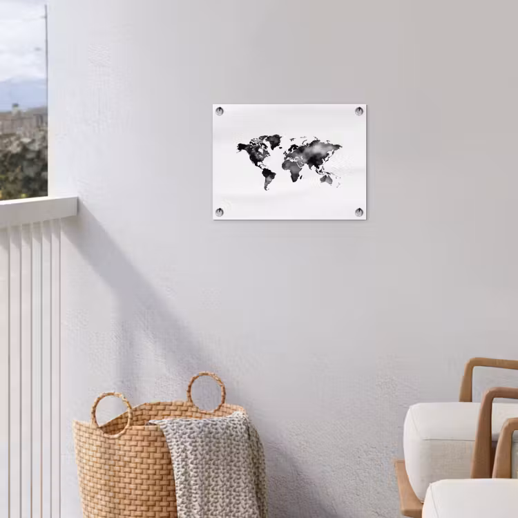 Wereldkaart - Aquarel - Zwart tuinposter los doek klein -sfeer8