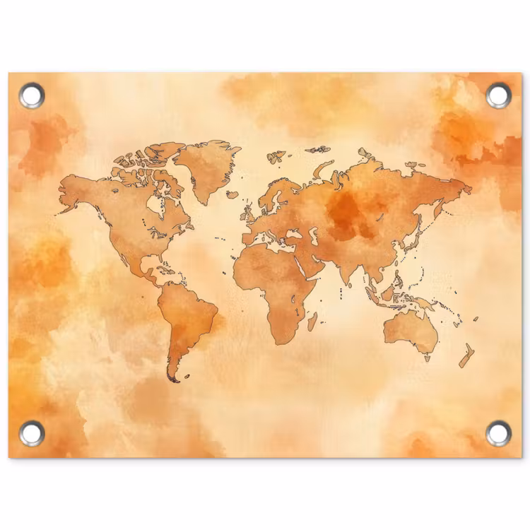 Wereldkaart - Aquarelstijl tuinposter los doek klein -3d