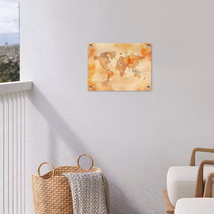 Wereldkaart - Aquarelstijl tuinposter los doek klein -sfeer8