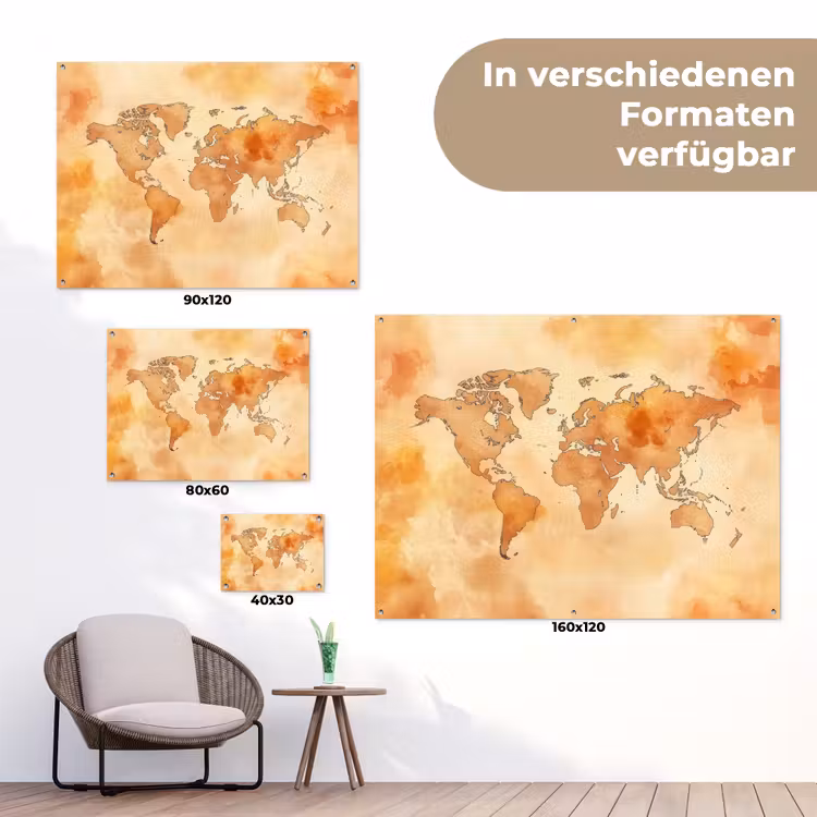 Wereldkaart - Aquarelstijl tuinposter los doek klein -Xsfeer9_DE