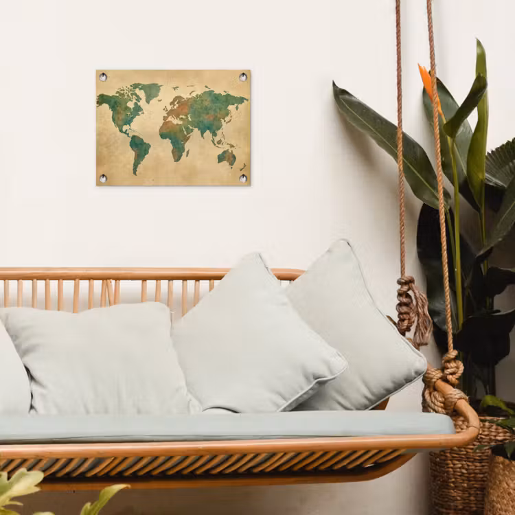 Wereldkaart - Aquarelstijl - Oud papier tuinposter los doek klein -sfeer7