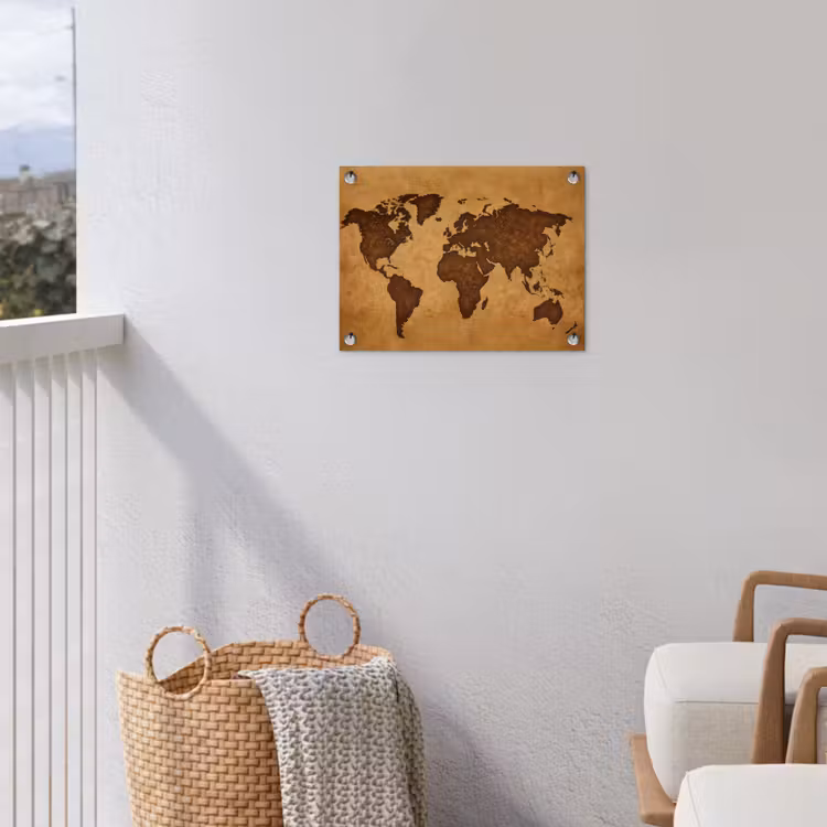 Wereldkaart - Uitgesneden perkament tuinposter los doek klein -sfeer8