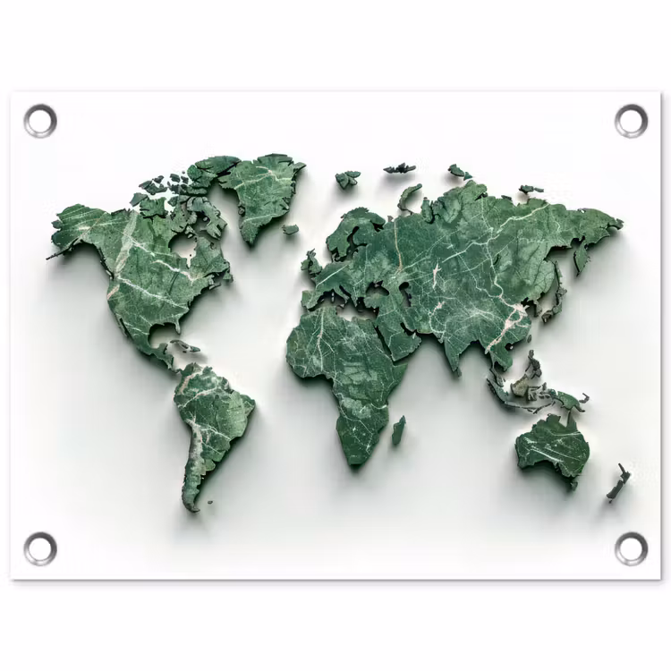Wereldkaart - Bladeren - 3D tuinposter los doek klein -3d