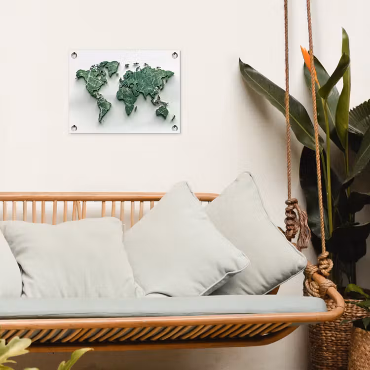 Wereldkaart - Bladeren - 3D tuinposter los doek klein -sfeer7