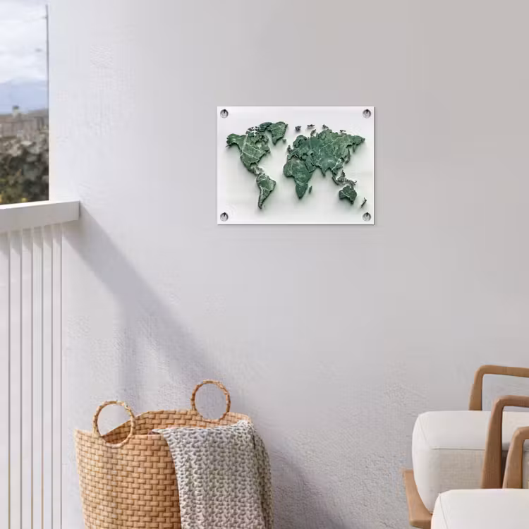 Wereldkaart - Bladeren - 3D tuinposter los doek klein -sfeer8