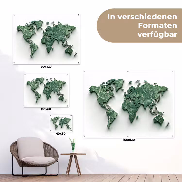 Wereldkaart - Bladeren - 3D tuinposter los doek klein -Xsfeer9_DE