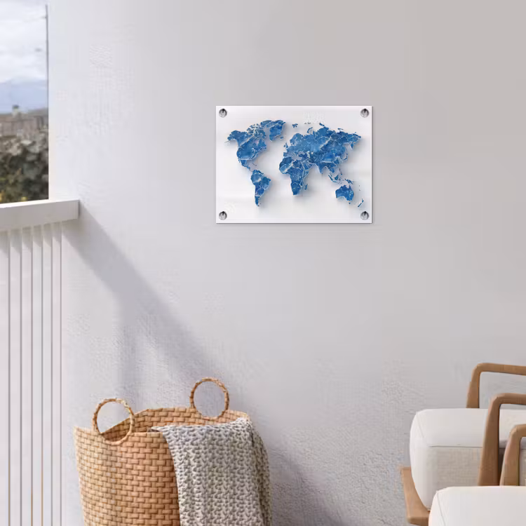 Wereldkaart - Blauwe stedenstructuur tuinposter los doek klein -sfeer8