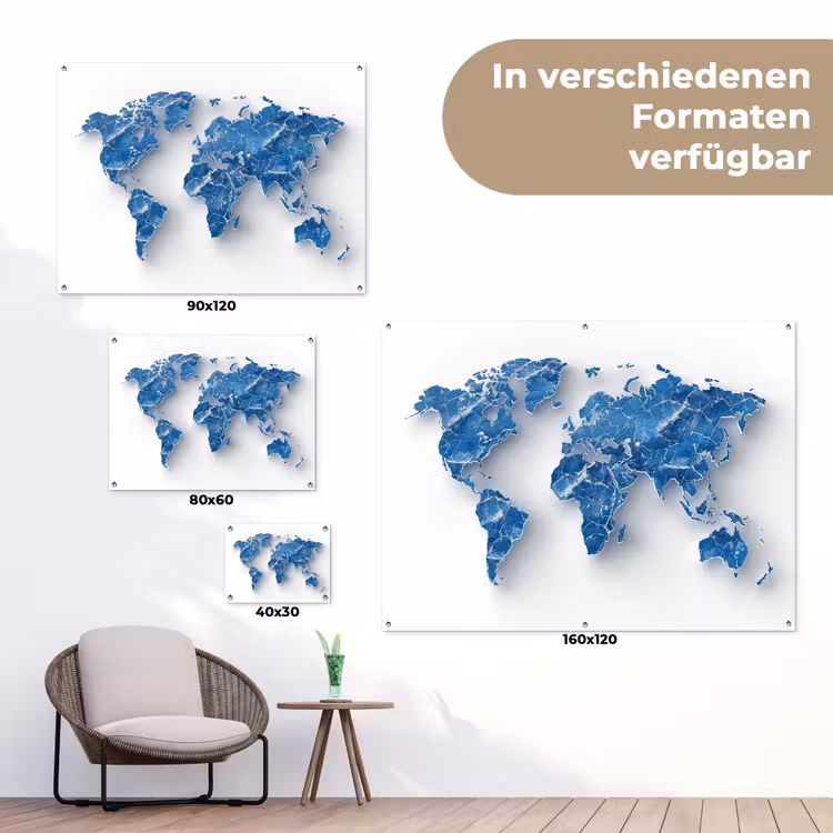 Wereldkaart - Blauwe stedenstructuur tuinposter los doek klein -Xsfeer9_DE