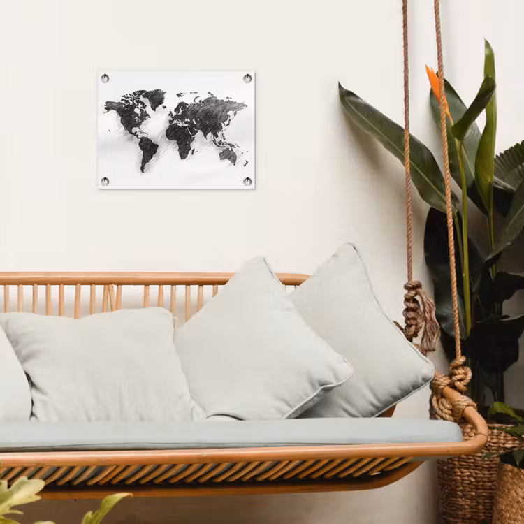 Wereldkaart - Potloodstrepen tuinposter los doek klein -sfeer7