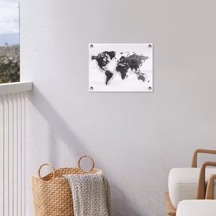 Wereldkaart - Potloodstrepen tuinposter los doek klein -sfeer8